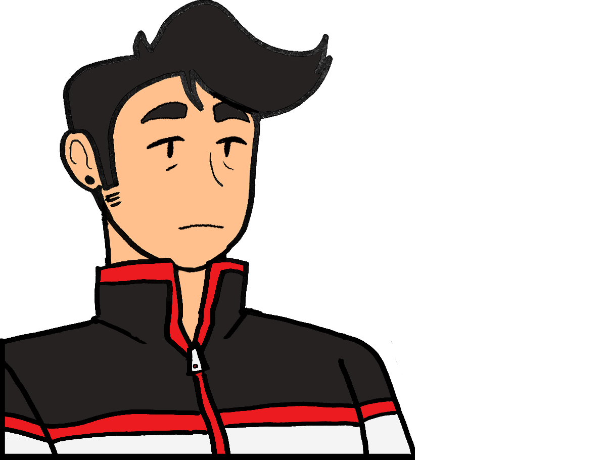 A shoulders-up illustration of Red. His face is blank. There is no speech bubble next to him, indicating he’s fallen silent.